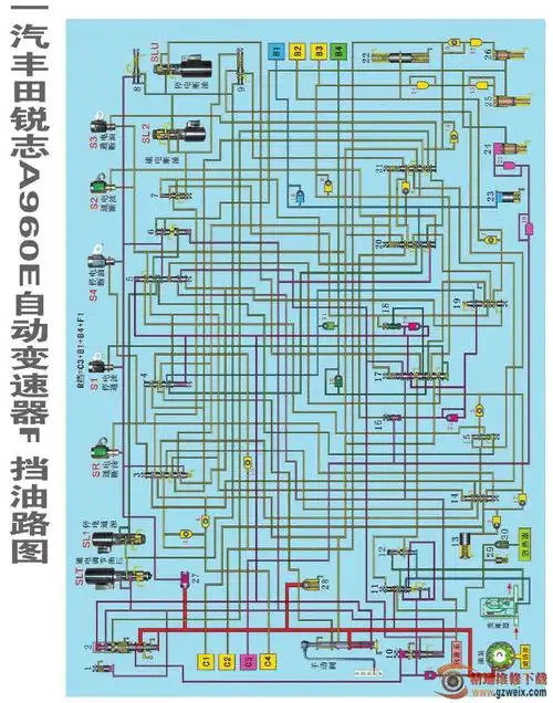 一汽丰田锐志a960e自动变速器f挡油路图