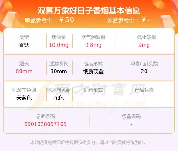 2023年双喜万象好日子香烟价格表查询