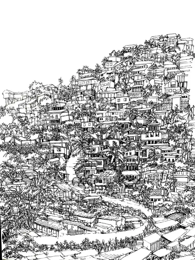 第二张满构图速写线稿建筑群记录建筑速写手绘