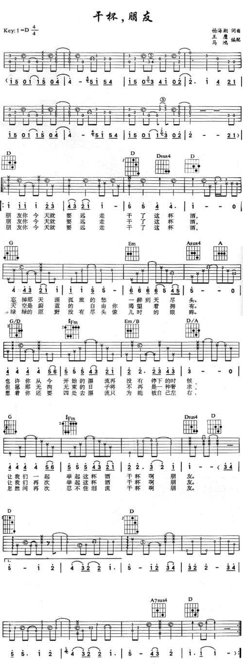 干杯朋友吉他谱田震
