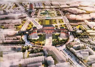 与天堂,明堂遥相呼应的应天门遗址保护展示工程鸟瞰效果图