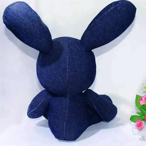 定制创意牛仔布艺花花兔公仔领结布娃娃摆件生日毛绒布艺类玩具