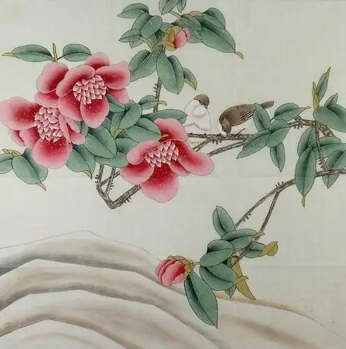 手绘斗方鸽子寿桃孔雀花鸟工笔画无款四尺客厅国画