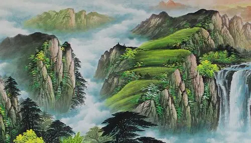 纯手绘山水画风水画大六尺风水靠山风水画聚宝盆客厅装饰画