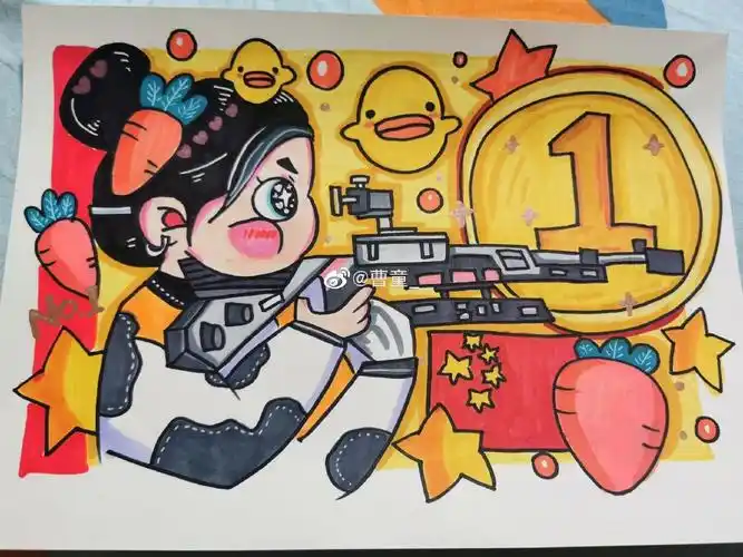 两张漂亮的2021东京奥运会中国夺冠儿童画