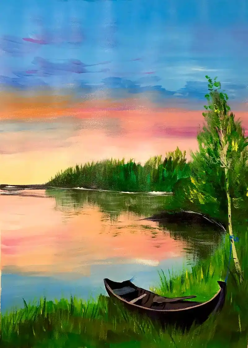 —步骤分解.#丙烯画风景 #水粉画风景