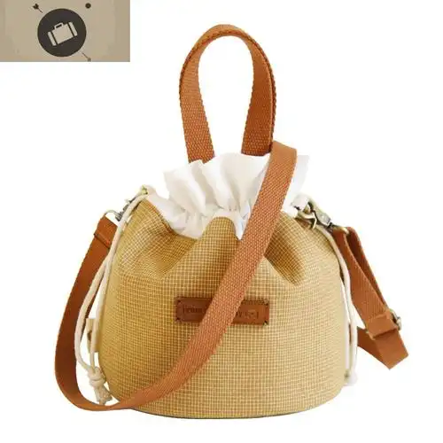 原创布艺束口斜挎包女士水桶形帆布手提袋小型女生单肩包艾狄伊娃手提