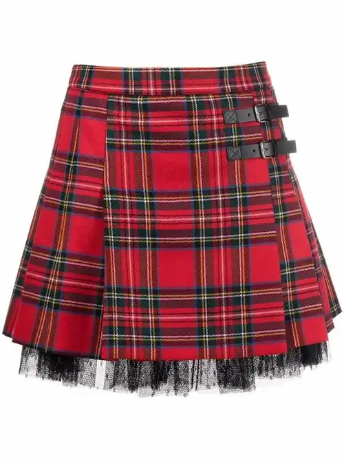 red valentino 格纹百褶迷你苏格兰半身裙 图 1