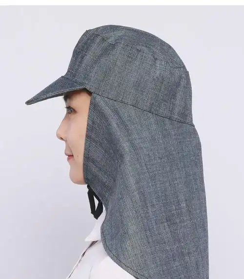 日本式工作帽子 职业 牛仔布 披肩 搬运帽 劳动防护 防污 防尘