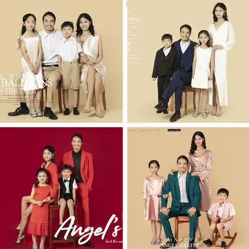 新款影楼亲子装儿童摄影服装一家四口全家福艺术拍照写真衣服套装