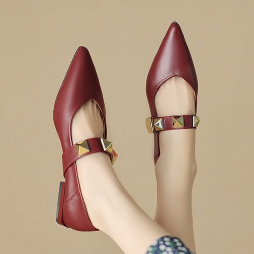 【头层牛皮】尖头粗跟气质女单鞋时尚通勤女鞋