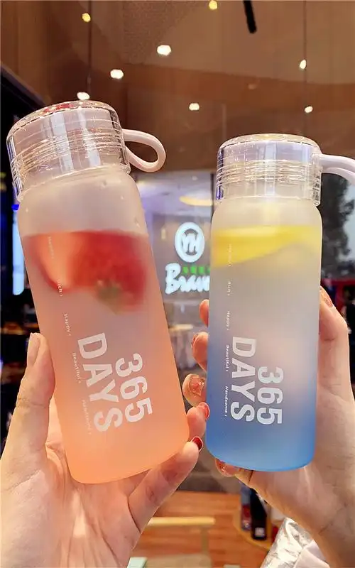 渐变玻璃水杯带盖ins耐热便携高颜值可爱耐高温水杯女夏季