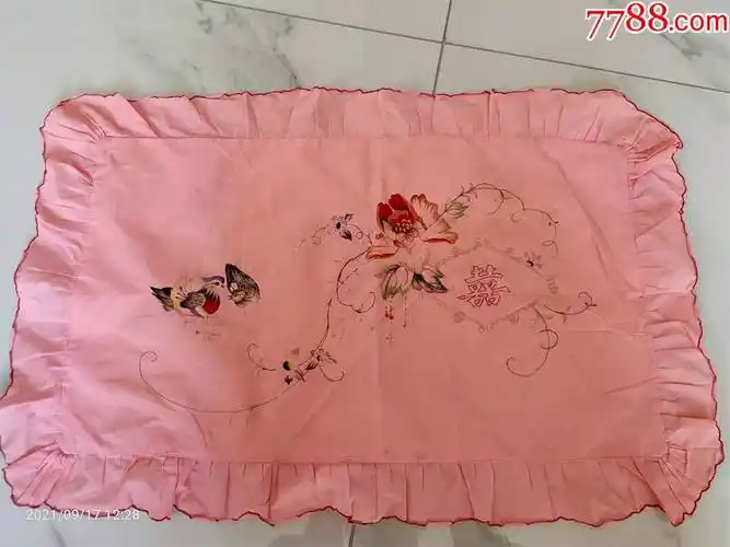 怀旧收藏八十年代枕套单只鸳鸯花朵图案