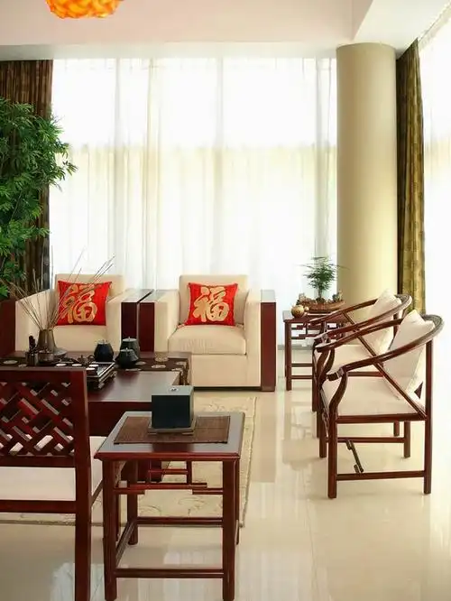 高档红木新中式装饰风格客厅圆柱设计装修图