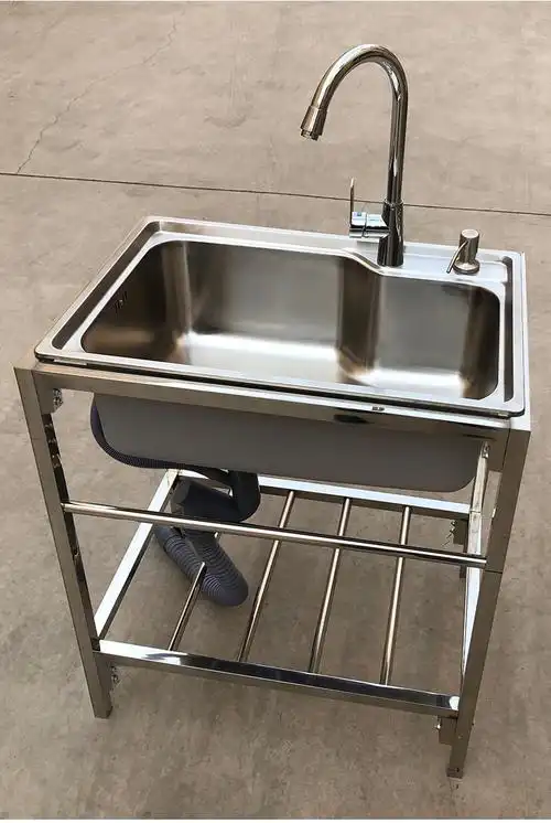 简易水池家用架子水槽带支架厨房不锈钢单槽双槽洗手洗菜盆洗碗池 52*