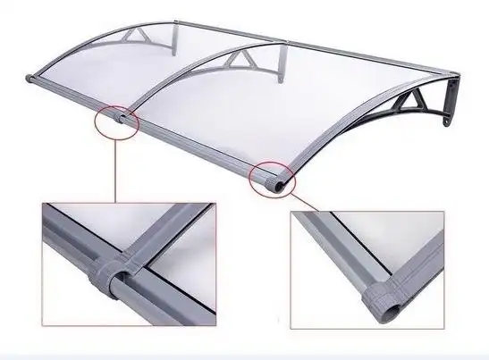 户外漏水款支架雨棚高档pc板带水槽款遮阳棚