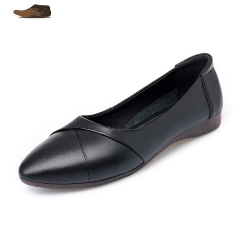 ideamini单鞋女平底中老年女士皮鞋平跟皮软底牛筋底女鞋大码中年妈妈