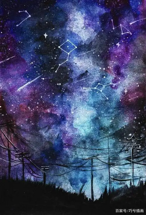 零基础学插画水彩水粉唯美星空画临摹素材图片分享
