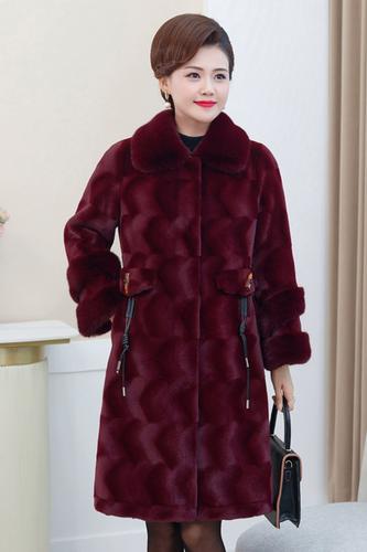 新款妈妈装貂皮皮毛一体保暖外衣女皮草中长款水貂绒大衣大码冬季