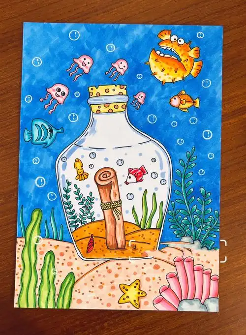 马克笔儿童画-漂流瓶