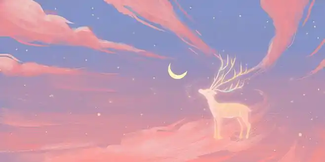 手绘梦幻星空与鹿原创插画海报梦幻星空唯美星空鹿许愿天空云彩晚安