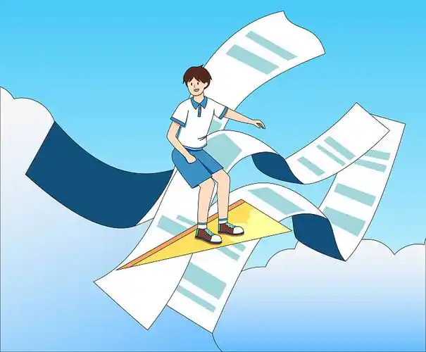 站在三角尺上乘风破浪御风飞行的年轻人图片