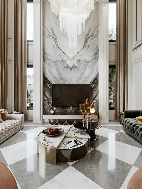 欧式挑空别墅客厅效果图