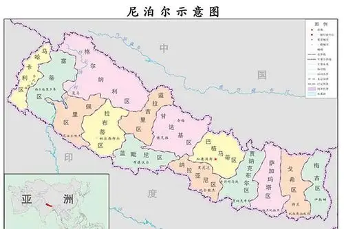 尼泊尔地图珠穆朗玛峰和夏尔巴人的故乡