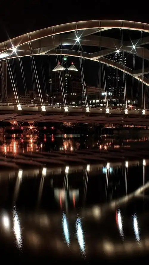 iphone 壁纸 纽约,桥梁,河流,灯光,水中的倒影,夜间,美国