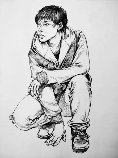 蹲姿速写人物图集15张可做临摹的速写高清图片