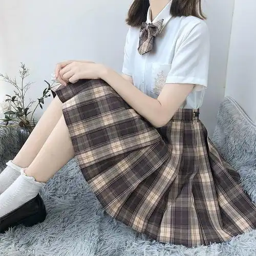 栗花熊原创正版jk制服格裙棕色半身裙校供秋冬百褶裙女栗岩冈