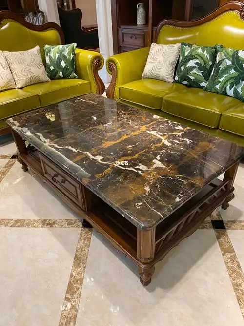 美式客厅茶几天然大理石面