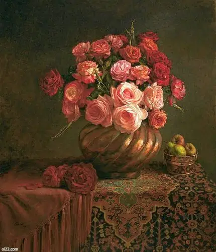 复古花朵静物写真插画,艺术家lyndall bass油画作品欣赏