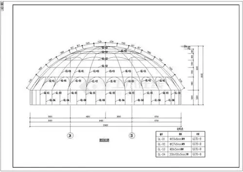某钢结构球形玻璃采光顶部分建筑方案图