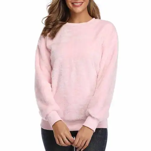 pink sweatshirt women plush sweatsuit lmitation lambskin round