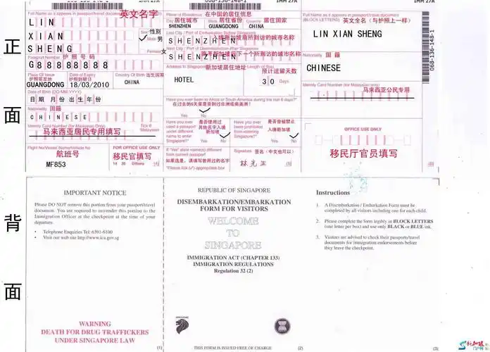 新加坡海关的入境表是填英文还是中文呢?