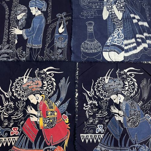 云南蜡染壁挂画门帘民族人物 餐厅墙饰玄关隔断布艺装饰82*69cm