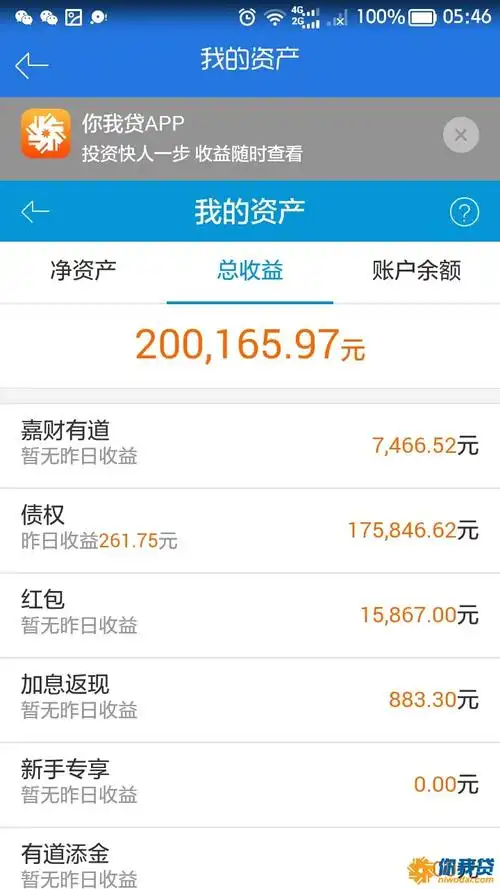 晒图#在你我贷的理财收益终于超20万