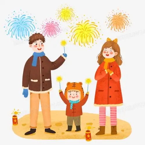 手绘卡通放烟花的小孩插画免抠元素