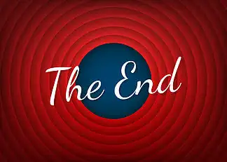 i>红 /i> i>色 /i>圆形背景上的结束手写标题.