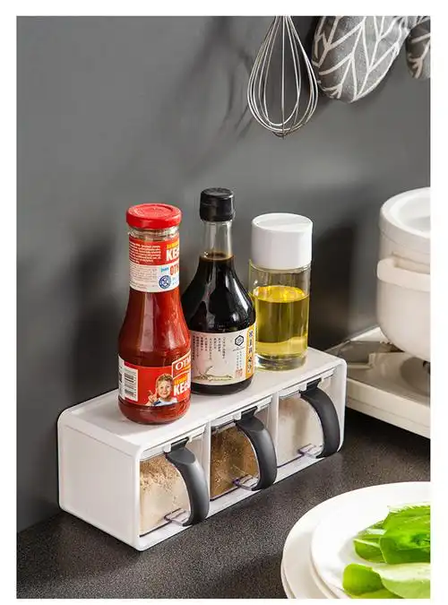 调料盒套装家用厨房组合装味精盐罐子壁挂式调味料收纳盒一体多格
