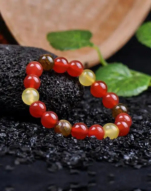 福禄寿三色玛瑙彩晶手链10mm