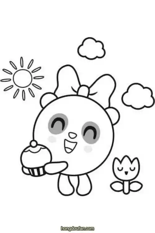 蛋糕的卡通小熊猫幼儿涂色在线涂色图片大全-红豆饭小学生简笔画大全