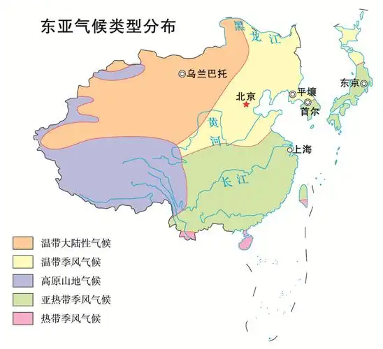 气候(3)海岸线曲折,多半岛(朝鲜半岛,山东半岛,辽东半岛)和岛屿(日本