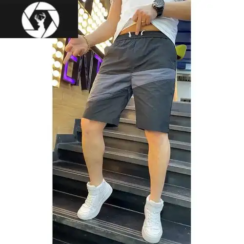 hongzun潮牌男士短裤休闲5五分裤夏季薄新款宽松大裤衩皱冰丝沙滩裤头