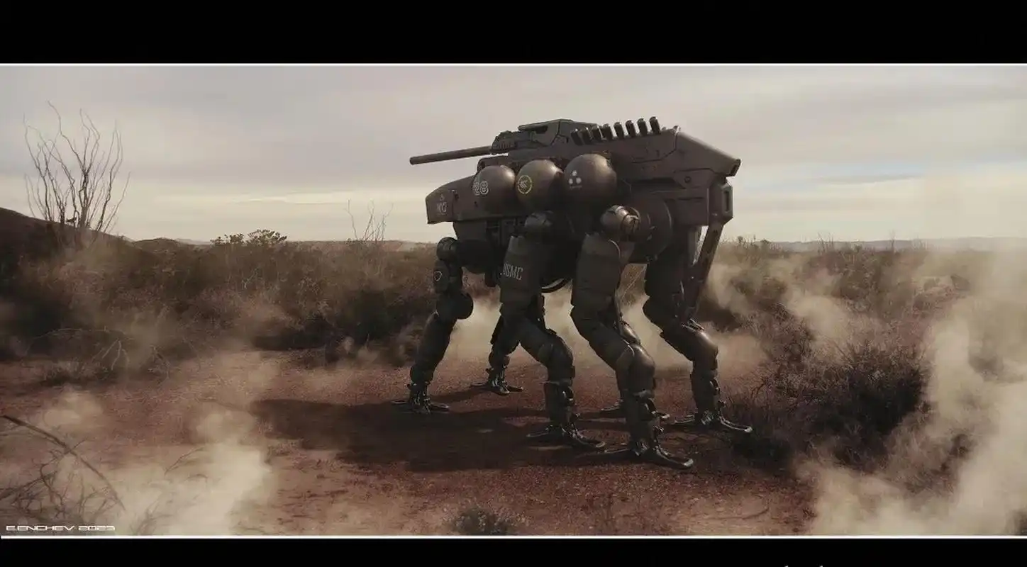 科幻场景作品欣赏,多足作战机器人战斗场景.#动漫# #插画# #科幻