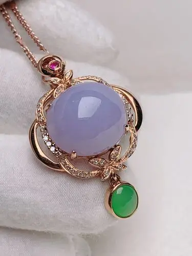 18k金镶嵌 浓郁紫罗兰蛋面翡翠吊坠