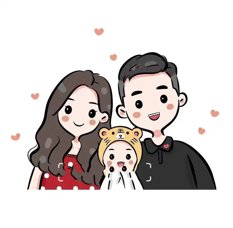 卡通全家福手绘头像,幸福可爱一家三口 可可爱爱幸福美满一家人98