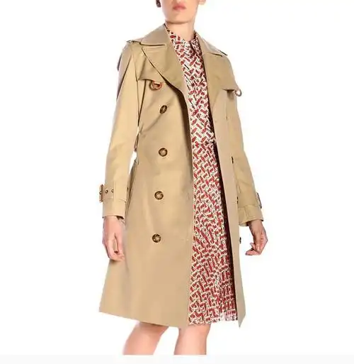 女装 服装 gabardine米色棉质经典英伦双排扣束腰 女士风衣外套
