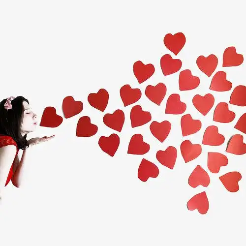 创意,女生,飞吻,亲吻,爱心插画